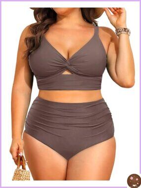 Plus Size High Waisted Tummy Control Bikini Two Piece Swimsuit